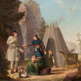 Paiting by Swedish artist Pehr Hilleström (1732–1816), titled The Costume of the Lapponians, Svenska/Swedish: Lappländernes Drägt (Lappländska dräkten), unknown date. Source: Wikipedia