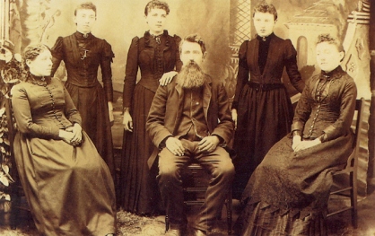 The Ingalls family circa 1891. L-R: Caroline, Grace, Laura, Charles, Carrie and Mary. (Source; Littlehouseontheprairie.com)